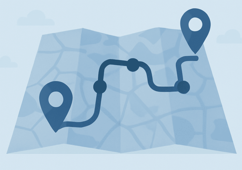 Illustration of a journey on a map.