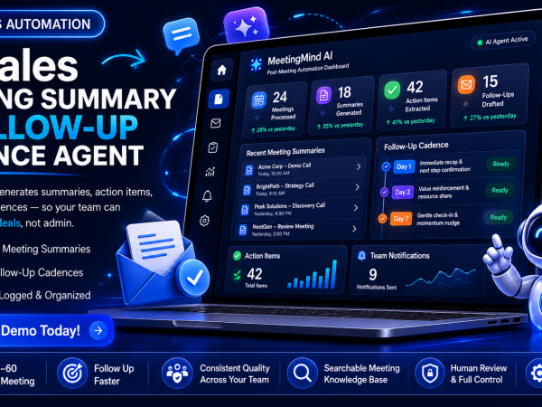 AI Sales Meeting Summary & Follow-Up Cadence Agent dashboard by CRM Experts Online